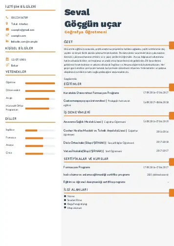 Coğrafya Öğretmeni CV Örnekleri cv indir